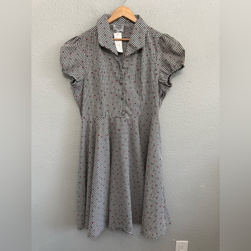 NWT Magnolia Park Gingham Swing Dress in Black and White & Cherries Size 4XL
